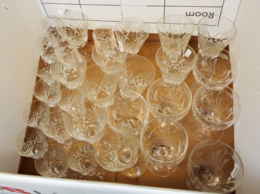 Set of six Stuart wine glasses together with various cut glass wines and glasses (2 boxes) - Image 2 of 2