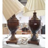 Pair of modern wooden urn-shaped table lamps (2)