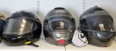 Schuberth limited edition carbon-fibre crash helmet, a Shoei safety helmet, a vintage Bell Super