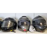 Schuberth limited edition carbon-fibre crash helmet, a Shoei safety helmet, a vintage Bell Super