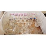 Set of six Stuart wine glasses together with various cut glass wines and glasses (2 boxes)