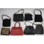 Assorted vintage bags to include a petit point evening bag, a black lace evening bag, a grosgrain
