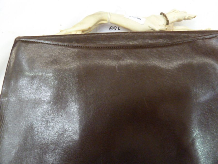 Brown leather vintage bag, the fixed bakelite handle formed as a running greyhound, the bakelite - Image 7 of 10