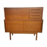 Mid 20th century secretaire, fall front with four drawers and sliding cupboard below on straight