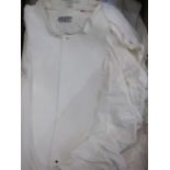 Quantity of gentleman's vintage dress shirts, braces, scarves, pair of cord jodhpurs, etc (1 box)