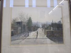 F E Quinton  Watercolour drawing "Winter Sunlight", street scene, signed lower left and dated