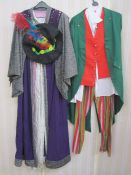 Quantity of theatrical costume to include Merlin, medieval, leopard print, straw skirt, Father