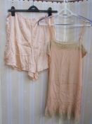 1930's apricot-coloured petticoat trimmed with undyed lace, pleated skirt, the hem also trimmed with