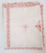 Linen and lace bedspread with pink details, 500cm x 215cm  with a linen , lace and yellow