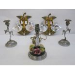 Pair Art Deco white metal candlesticks, each with foliate sconce supported by nude female figure