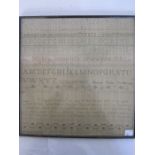 George IV alphabet sampler 'Hannah Rooke October 1802', 24cm x 33cm