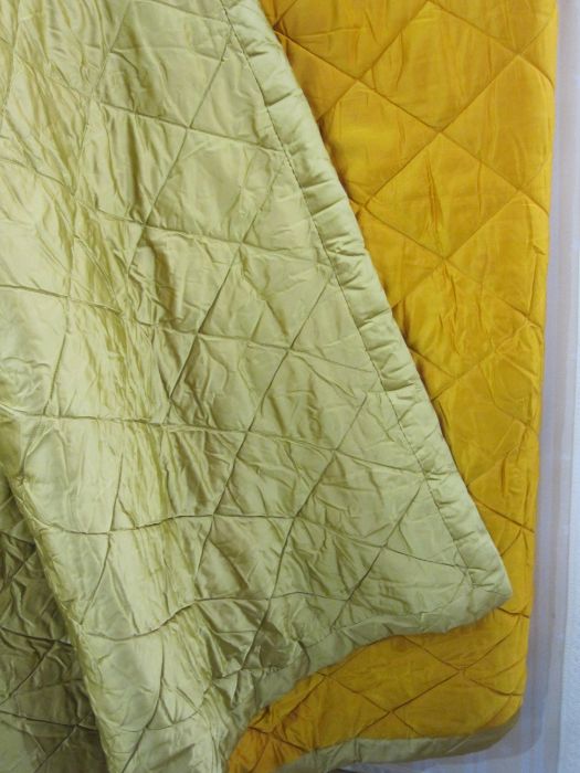 Superking gold-coloured quilted bedspread, a superking green quilted velvet bedcover trimmed with - Image 2 of 3