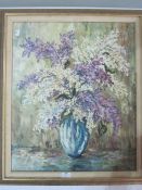 Oil on board  Still life, lilac and white floral sprays in a vase, 59cm x 49cm and another floral