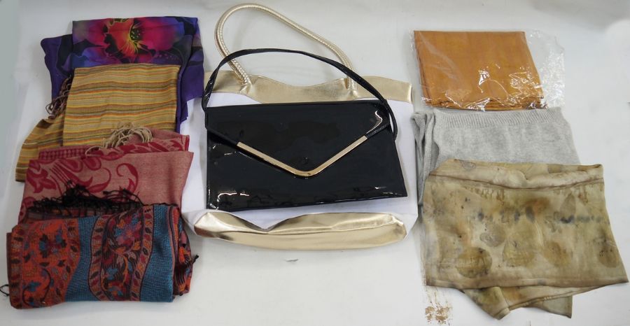Assorted vintage bags and scarves to include grey cashmere, etc (1 box) - Image 2 of 2