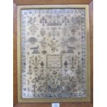 Early Victorian sampler 'Mary Anne Cape, aged 11 years 1838', in gilt and walnut frame, 43.5cm x