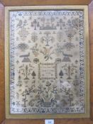 Early Victorian sampler 'Mary Anne Cape, aged 11 years 1838', in gilt and walnut frame, 43.5cm x