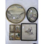 Early 20th century circular embroidered picture of coastal scene, dated August 1930 to reverse, 22cm