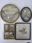 Early 20th century circular embroidered picture of coastal scene, dated August 1930 to reverse, 22cm