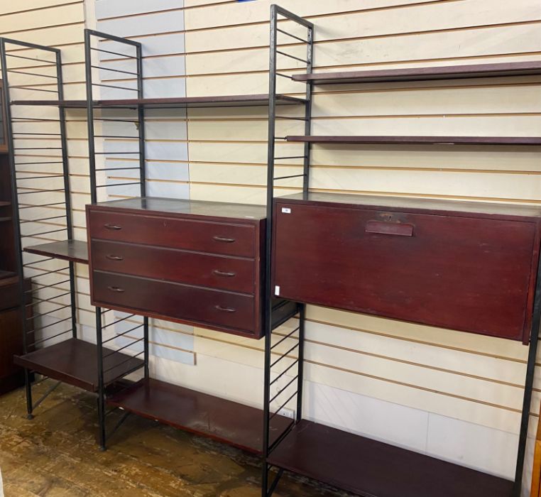 Ladderax dark wood unit comprising shelves, cupboards and drawers