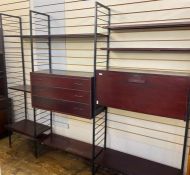 Ladderax dark wood unit comprising shelves, cupboards and drawers