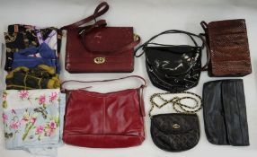 Herve Leger Paris pintucked fabric bag, a vintage Mappin & Webb lizardskin bag, assorted scarves and