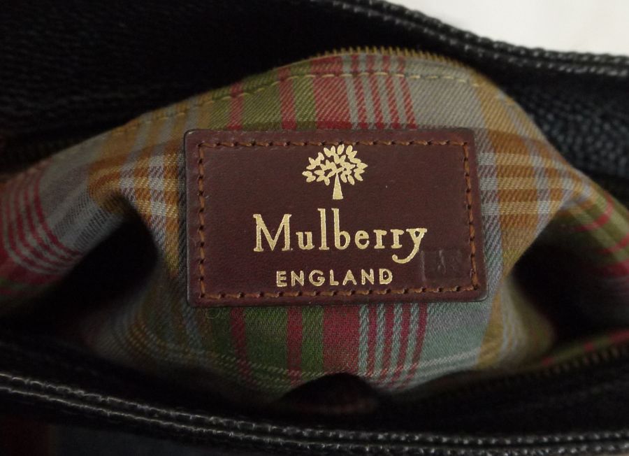 Mulberry vintage tote bag with tartan lining, Mulberry logo and brass tag with no.66457, brown - Image 4 of 4