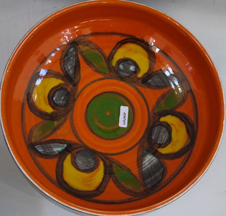 Two Poole pottery Delphis bowls shape number 89, 26.5cm in diameter and 22cm in diameter and a - Image 3 of 5