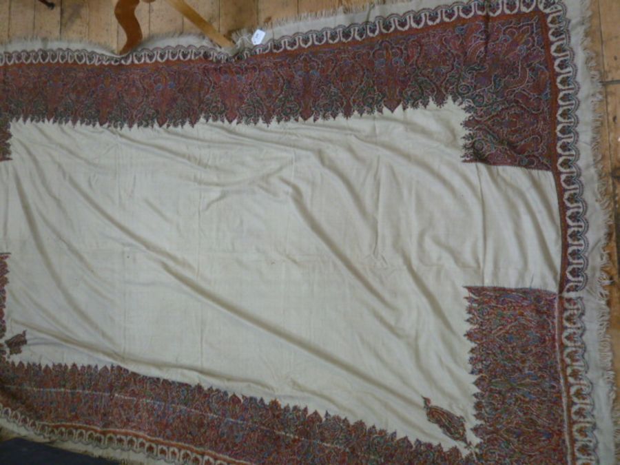 Paisley Kashmiri shawl, embroidered pattern on each side reversed,  so has to be folded with both - Image 2 of 8