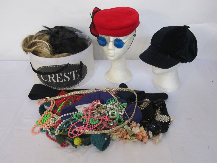 Assorted hats, vintage and theatrical and a box of various wigs (3 boxes) - Image 2 of 3