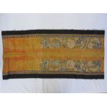 Chinese embroidered silk panel, the orange ground with peking knot floral embroidery, black borders,