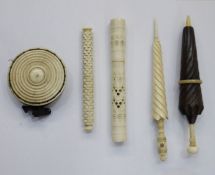 19th century bone needle case stanhope 'Souvenir of Rhyl', a bone needle case stanhope 'Dawlish', an