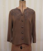 1940's/50's brown crepe blouse with embroidered bodice and buttons, labelled 'Dickinson Jones,