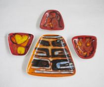 Three Poole pottery Delphis trinket dishes shape no. 41 and another Poole pottery dish (4)