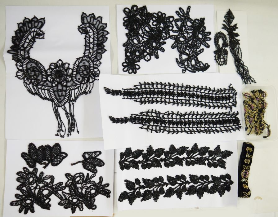 Victorian jet beaded dress ornaments set on card for easy handling and viewing (6)