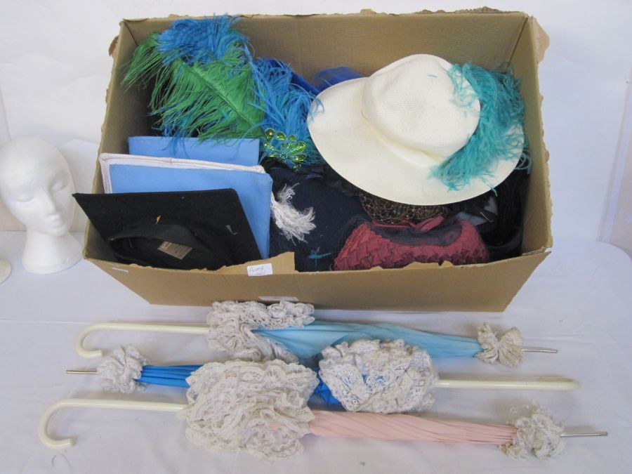 Assorted hats, mortarboards, parasols, vintage and theatrical (3 boxes) - Image 3 of 3