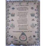 Sampler with embroidered poem "On the Death of a Father ... James Batterbury died January 23rd 1829"