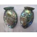 Pair of abalone shell salt and pepper shakers, 8cm high (2)