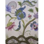 20th century crewelwork  of flowering plant, in purples and greens, 60cm x 52cm and an crewelwork