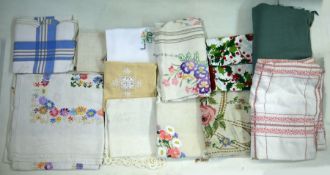 Quantity of assorted embroidered table linen, a piece of dressmaking linen, a remnant of quilted