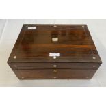 19th century mother of pearl inlaid sewing box, containing various sewing items, buttons, threads,