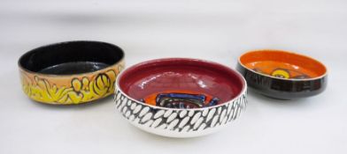 Two Poole pottery Delphis bowls shape number 89, 26.5cm in diameter and 22cm in diameter and a