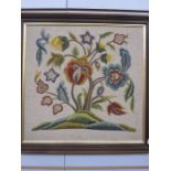 Two 20th century crewelwork pictures of flowering and fruiting plants, 37cm x 47cm and 44cm x