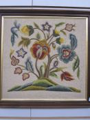 Two 20th century crewelwork pictures of flowering and fruiting plants, 37cm x 47cm and 44cm x