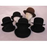 Various assorted bowler hats, some marked Walter Barnard & Son, German Street, assorted wooden