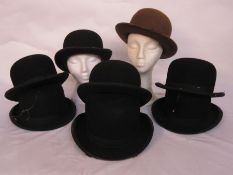 Various assorted bowler hats, some marked Walter Barnard & Son, German Street, assorted wooden