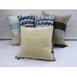 A Designers Guild silk cushion and another silk cushion, a Mulberry quilted velvet cushion trimmed