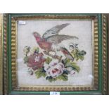 Early 20th century tapestry of bird amongst roses, 24cm x 28cm