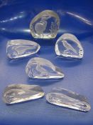 Six Wedgwood crystal clear paperweights depicting various birds (6)
