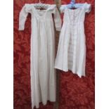 Ayreshire Work christening gown, another lace and embroidered christening gown and a pair of girl'