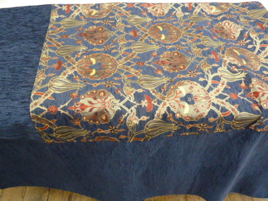 Modern blue chenille and brocade bedspread/throw